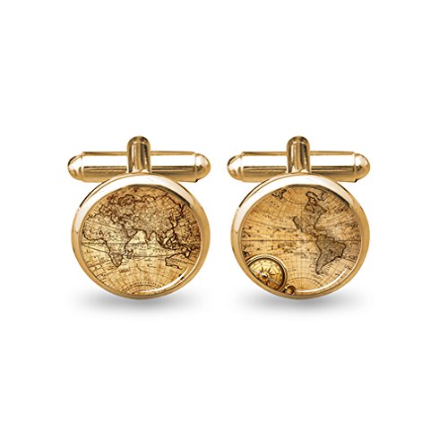 World Map Cufflinks Wedding Personalised Gifts for Father Grandfather Dad Tie ZUNON (World map Cufflinks gold)