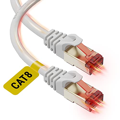 Ultra Clarity Cables Cat 8 Ethernet Cable 10 FT [2 Pack], High Speed 40 Gbps 2000Mhz Internet LAN Cable with Gold Plated RJ45 Connector, Weatherproof Ethernet Cord for Router, PC, PS5, Xbox - White