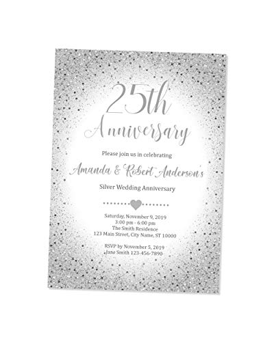 Silver Confetti 25th Wedding Anniversary Invitation, 25th Silver Anniversary Invite, Custom Silver Confetti Invitation