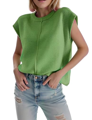 Cnlinkco Cute Tops for Women Short Sleeve Loose Fit Tank Tops Lightweight Solid Summer Shirts Green S