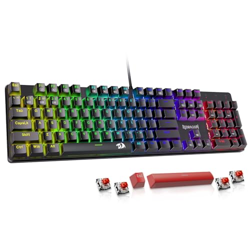 Redragon Mechanical Gaming Keyboard, Wired Mechanical Keyboard with 11 Programmable Backlit Modes, Hot-Swappable Red Switch, Anti-Ghosting, Double-Shot PBT Keycaps, Light Up Keyboard for PC Mac