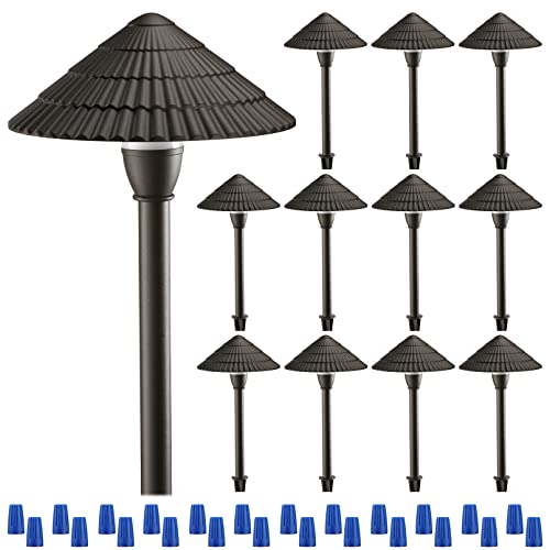 LEONLITE 12-Pack LED Low Voltage Landscape Lights, 3W Cast-Aluminum 12-24V Pathway Lights, 3000K Warm White Waterproof Path Lights, ETL Listed Landscape Lighting Wired for Yard Lawn, Bronze