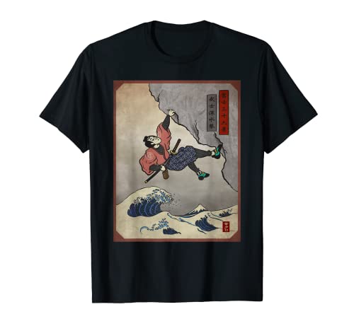 Climbing Samurai The Great Wave off Kanagawa Japan T-Shirt