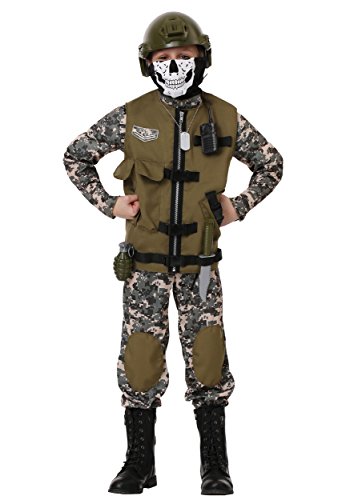 Fun Costumes - Kids Camo Trooper Costume for boys, Camouflage Army Tactical Vest (Medium bundle w/Gloves, Brown)