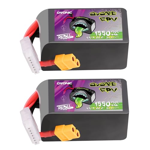 OVONIC 22.2V Lipo 1550 mAh 150C Lipo Battery with XT60 Plug （2 Pack）