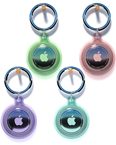 4 Pack Airtag Keychain Waterproof, Air Tag Holder for Apple Airtag GPS Tracker, Soft Full-Body Shockproof Apple Tag Case for Dog Cat Collar, Luggage, Keys (Purple, Green, Blue, Pink)