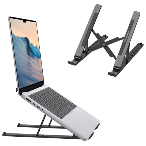 Portable Laptop Stand, OMOTON Laptop Stand for Desk Ergonomic 7-Levels Angles Adjustable Computer Stand, ABS Laptop Riser Holder Compatible with All Laptops and iPad(10-15.6')
