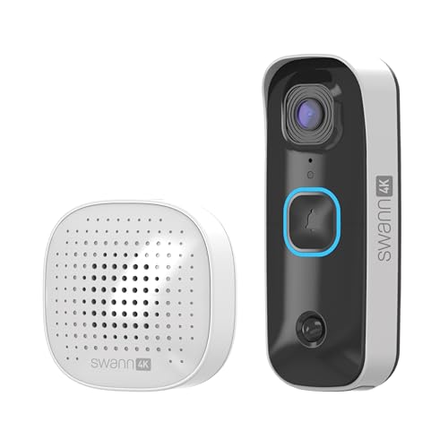 Swann Buddy4K UHD Wireless Video Doorbell & Chime | No Monthly Fee | Ultra-Wide 165° View | Smart Analytics | 2-Way Audio | Night Vision | Easy Installation | Indoor & Outdoor Surveillance | 4KBUDDY