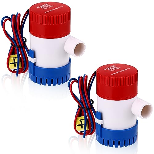 Gisafai 2 Pcs Bilge Pump 12V Submersible Electric Boat Bilge Water Pump Low Noise Automatic Non Automatic Water Pump for Water Tank Pond Pool Yacht RVS (Classic,1100GPH)