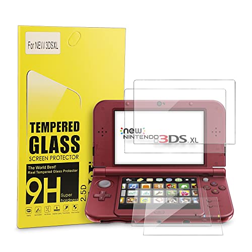 New 3DS XL Screen Protector, Tempered Glass Top LCD for Top Screen and HD Clear Crystal PET Film Compatible Bottom Screen Protective Filter for Nintendo 3DS XL/New 3DS XL