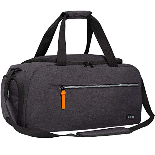 ROTOT Gym Sport Duffle Bag, Men Women Duffel with Waterproof Shoe Compartment Pouch, Weekender Travel with a Water-resistant Insulated Wet Pocket Cooler (Black, 33L)