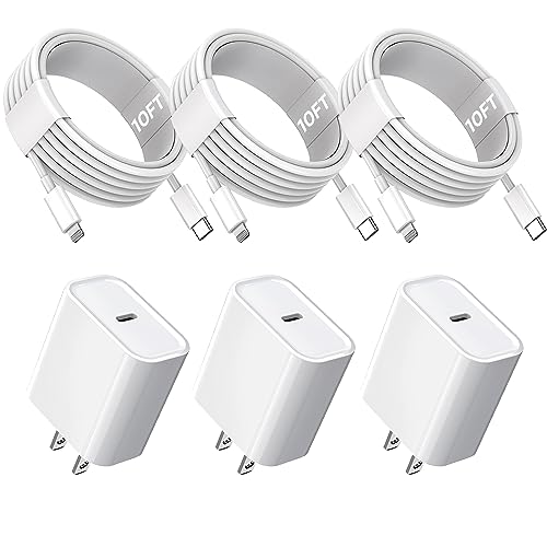 3Pack Extra Long 10FT iPhone Fast Charger,iPhone Charger Fast Charging Quick 10Foot USB C to Lightning Cable Cord Type C Fast Charging Block Wall Charger for iPhone 14/14 Pro/13/12 Mini/11/XS/X/iPad