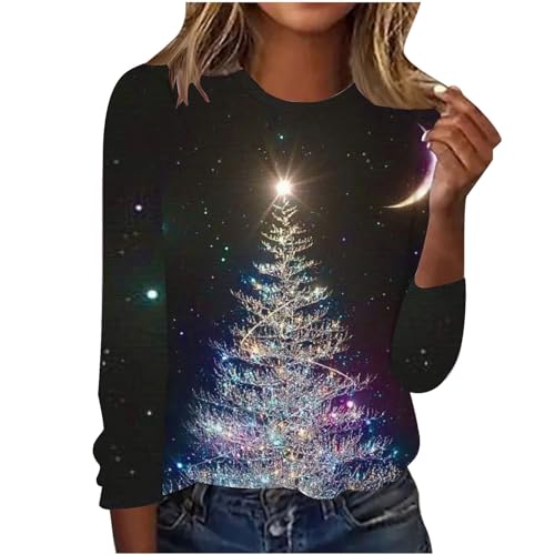 My Orders on Prime Amazon Christmas T Shirts for Women Long Sleeve Shirts Christmas Tree and Lights Print Tops Tunic Blouse Tees T-Shirt Women Ugly Sweater Christmas Black M