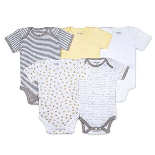 Burt's Bees Baby unisex-baby Bodysuits, 5-pack Short & Long Sleeve One-pieces, 100% Organic Cotton, Sunshine Prints, 6-9 Months