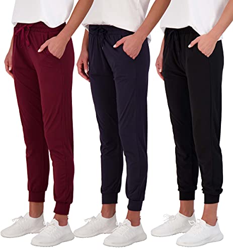 Real Essentials Women's Lounge Jogger Soft Teen Sleepwear Pajamas Fashion Loungewear Yoga Pant Active Athletic Track Running Workout Casual wear Ladies Yoga Sweatpants Pockets, Set 3, S, Pack of 3