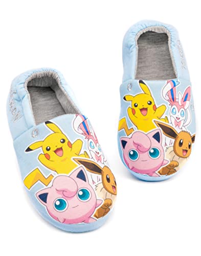 Pokemon Slippers Girls Kids Pikachu Sylveon Evee Blue Shoes Loafers 3.5 US