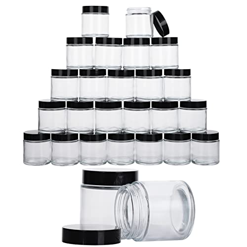 4oz Glass Jars With Lids 24Pcs, Small Clear Canning Jars with Black Lids, Mini Round Canning Jars Wide Mouth for Empty Cosmetic Containers for Creams, Beauty Products, Cosmetic, Lotion, and Ointments
