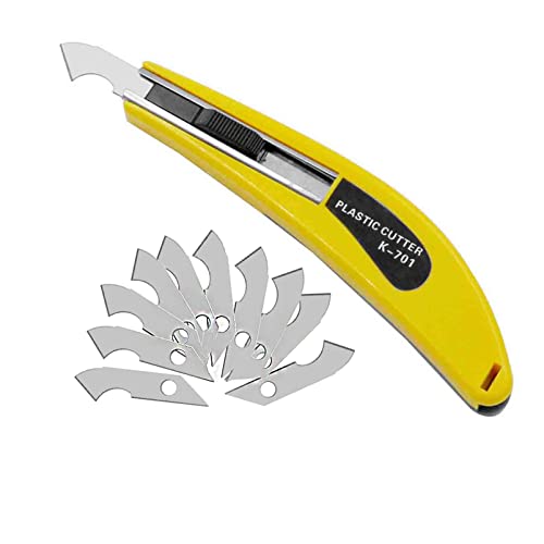 Professional Acrylic Plexiglass Sheet Cutter Scoring Knife Tool,With a Curved Handle,It Is More Convenient To Use.One handle,11 blades.(Yellow)