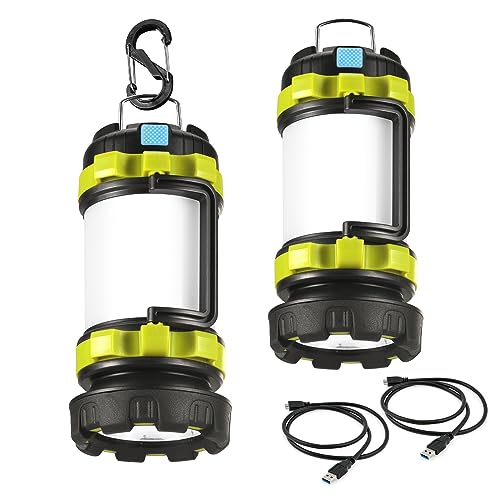 2 Pack LED Camping Lantern Flashlight Rechargeable, Consciot Portable Torch with 6 Light Modes, 3600mAh Power Bank, IPX4 Waterproof, USB C, Camping Lights for Hurricane, Emergency, Survival Kits