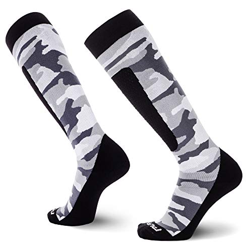 Midweight Camo Snowboard Socks – Merino Wool Winter Cold Weather OTC Ski Sock – Great for Snowboarding, Skiing, Snow Shoeing, Outdoors (S, Snow)