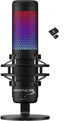 HyperX QuadCast S – RGB USB Condenser Microphone for PC, PS4, PS5 and Mac, Anti-Vibration Shock Mount, 4 Polar Patterns, Pop Filter, Gain Control, Gaming, Streaming, Podcasts, Kwalicable Micro SD Card