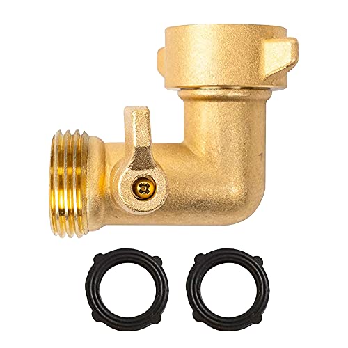 Xiny Tool 90 Degree Garden Hose Adapter with Shut Off Valves, 3/4' Solid Brass Garden Hose Elbow Connector with 2 Extra Pressure Washers (1)