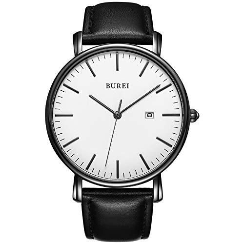 BUREI Men's Wrist Watches,Minimalist Analog Quartz Watches for Men with Leather Band,Gifts for Men