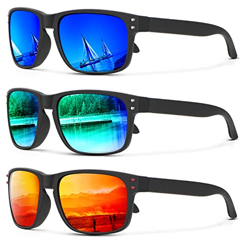 KALIYADI Polarized Sunglasses for Men Women, Mens Sunglasses Polarized UV Protection, Vintage Sun Glasses for Fishing Running Driving (3 pack)