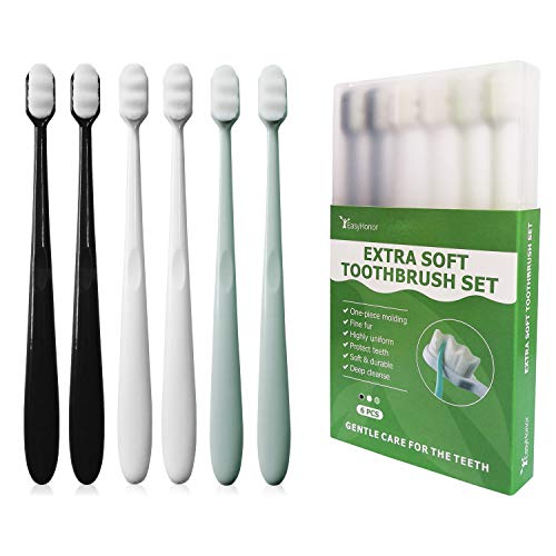 EasyHonor Extra Toothbrush for Sensitive Gums, Micro Fur Manual Toothbrush with 20000 Soft Floss Bristle for Pregnant Women, Elderly, Braces and Gum Recessions, Protect Fragile Gums (6 Pack)