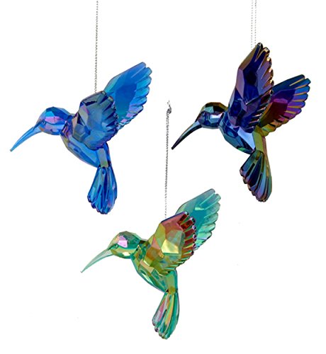 Kurt Adler Shiny Acrylic Hummingbird Ornaments, Set of 3, Assorted)