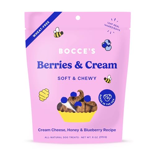 Bocce's Bakery 'Berries & Cream Treats for Dogs, Wheat-Free Everyday Dog Treats, Made with Real Ingredients, Baked in The USA, All-Natural Soft & Chewy Cookies, Cream Cheese & Blueberry, 6 oz