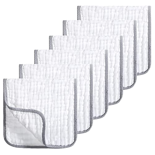 Looxii Muslin Burp Cloths 100% Cotton Muslin Cloths Large 20''x10'' Extra Soft and Absorbent 6 Pack Baby Burping Cloth (White)