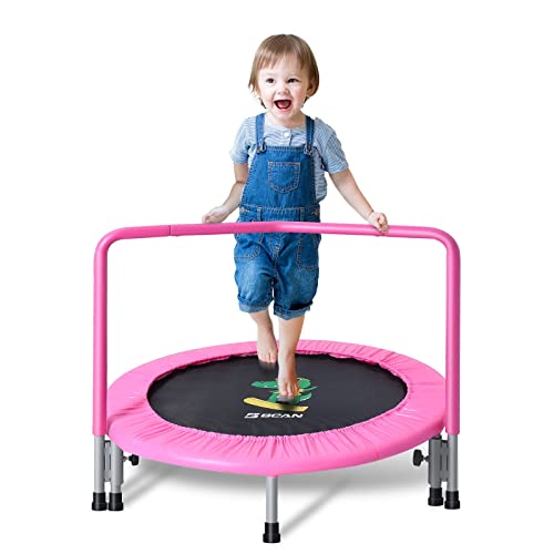 BCAN 36'' Mini Folding Ages 2 to 5 Toddler Trampoline with Handle for Kids, Two Ways to Assemble The Handle, Indoor/Garden Trampoline with Super Safe Padded Cover