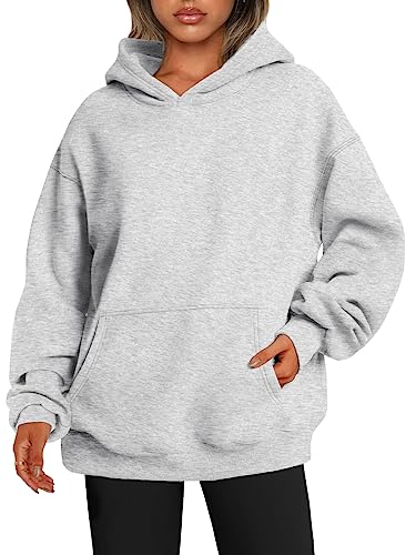 EFAN Womens Oversized Hoodies Sweatshirts Long Sleeve Shirts Fleece Jackets Sweaters With Pockets Loose Fit Pullover Fall Clothes Fashion Winter Outfits Y2k Teen Girls Grey
