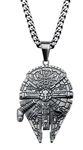 S Wars 3-D Millennium Falcon Pewter Finish Pendant Necklace