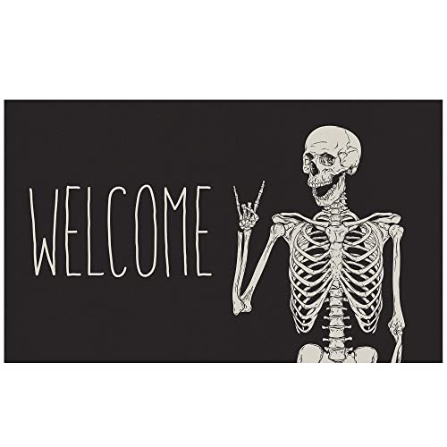 KBBMFEU Welcome Door Mat Non-Slip Funny Skull Doormat Indoor Outdoor Entrance Rug Halloween Party Decor 17 X 29 Inch