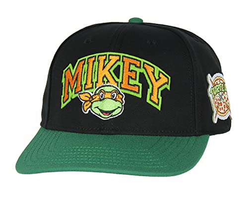 Nickelodeon Mens' Teenage Mutant Ninja Turtles Leonardo Embroidered Classic Precurve Snapback Hat (OSFM, Mikey) Black/Green