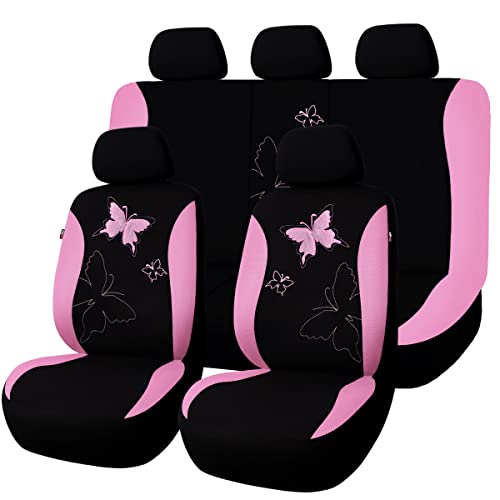 Flying Banner Butterfly car seat Covers ful Set Fashion Universal Lady Woman Female Rear Bench Split Colorized (Pink, Full Set - Lace)