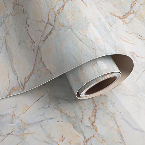 VaryPaper 15.7'x78.7' Glossy Marble Contact Paper for Countertops Waterproof Marble Peel and Stick Wallpaper Removable Self Adhesive Marble Vinyl Granite Contact Paper for Kitchen Cabinets Bathroom