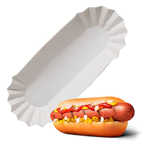 Hotdog Serving Tray for Food Serving - 50Pcs White Hot Dog Trays Disposable Trays for Serving Food Trays for Party Serving Supplies Hotdog Tray Small - White Paper Trays for Food Disposable Plates