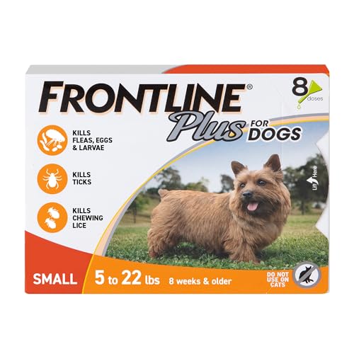 FRONTLINE Plus for Dogs Flea and Tick Treatment (Small Dog, 5-22 lbs.) 8 Doses (Orange Box)