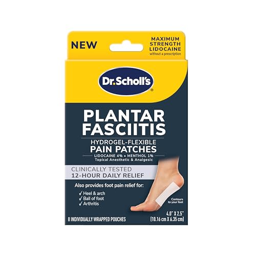 Dr. Scholl's Plantar Fasciitis Pain Patches with Hydrogel Flexible Technology, 8 Ct // Clinically Tested 12-Hour Daily Pain Relief - Contours to Your Foot - with Lidocaine & Menthol, 8 Treatments