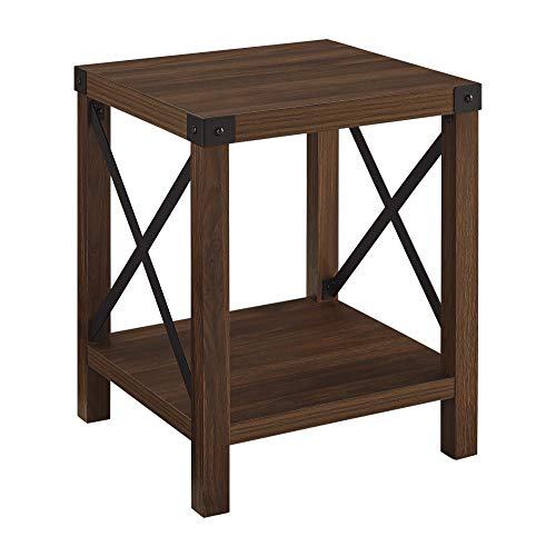 Walker Edison Sedalia Modern Farmhouse Metal Accent Entry Way Side End Table, 1 Pack, Walnut Brown