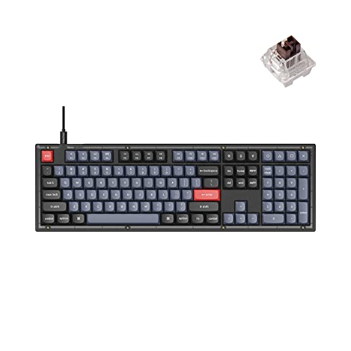 Keychron V6 Wired Custom Mechanical Keyboard, Full-Size QMK/VIA Programmable Macro with Hot-swappable Keychron K Pro Brown Switch Compatible with Mac Windows Linux (Frosted Black-Translucent)