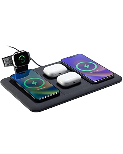 mophie 4-in-1 Wireless Charging Mat for Apple iPhone, AirPods & Watch, Samsung Galaxy, Google Pixel, and All Qi-Enabled Devices, Additional USB-A Port, Intuitive Design, Includes Apple Watch Adapter