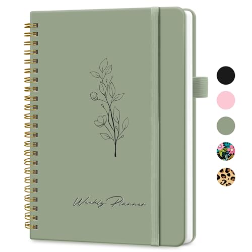 Undated Weekly Planner, Weekly To Do List Notebook with Goal & Habit Tracker Organizer, A5 Weekly Planner Notebook with Spiral Binding, 6.1' x 8.2' - Green