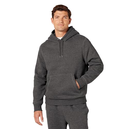 Amazon Essentials Men's Sherpa-Lined Pullover Hoodie Sweatshirt, Charcoal Heather, Medium