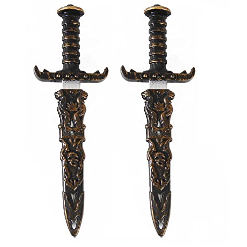TAOHUAJIANG 2 Pcs Plastic Dagger Toy Sword Not Sharp Fake Knife Pirate Sword for Pirate Costume Accessories Pirate Party Props (Bronze)