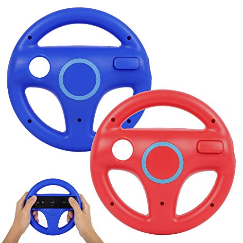GEEKLIN Steering Wheel for Wii Controller, 2 pcs Red Blue Racing Wheel Compatible with Mario Kart, Game Controller wheel for Nintendo Wii Remote Game [nintendo_wii_u]…