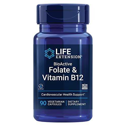 Life Extension BioActive Folate & Vitamin B12 – For Heart, Brain & GI Tract Health – Promotes Nerve Cell Growth, Cognition & Metabolism - Gluten-Free, Non-GMO– 90 Vegetarian Capsules